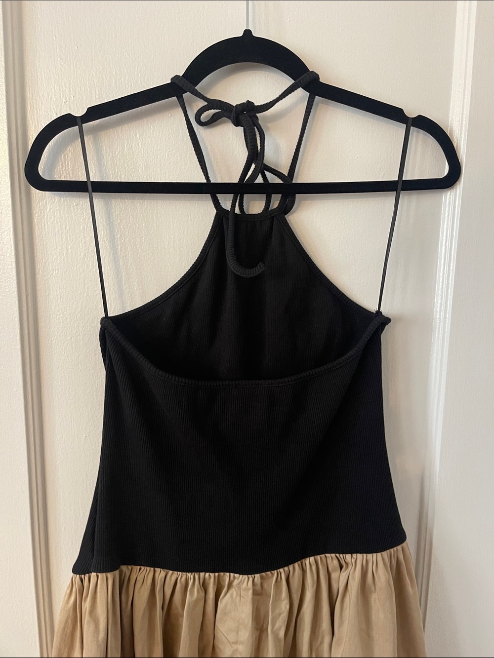 Anthropologie Tan Gathered Drop Waist Midi Halter Dress - Picture 9 of 13